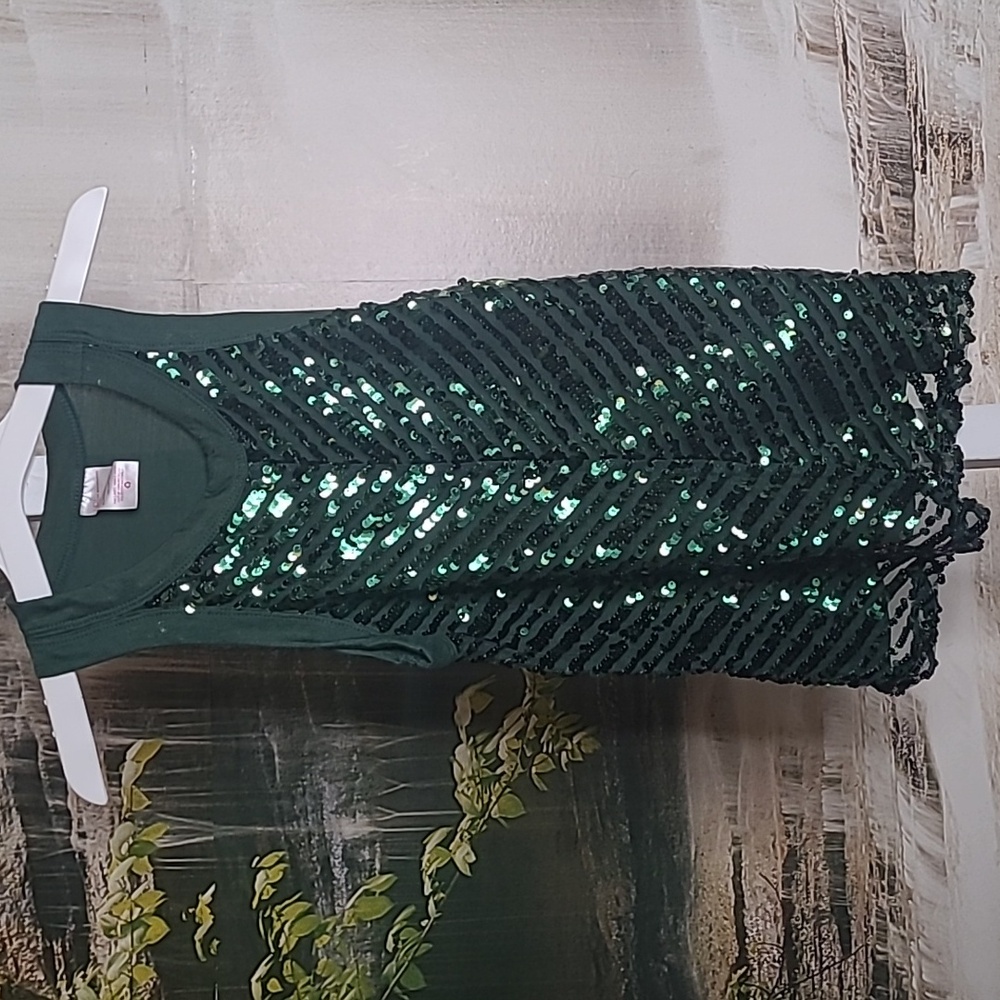No Boundaries Juniors XS sparkly sequin lace emerald green Bling tank shirt